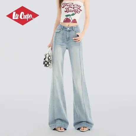 Lee Cooper/李库珀 高级感显瘦高腰牛仔裤女夏季薄款直筒微喇长裤商品大图