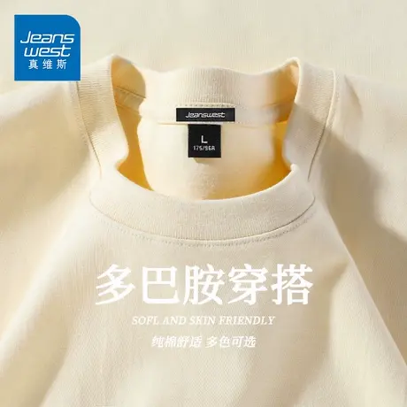 GVD真维斯220g短袖t恤男女同款夏季圆领美式潮牌重磅纯棉宽松T恤D商品大图