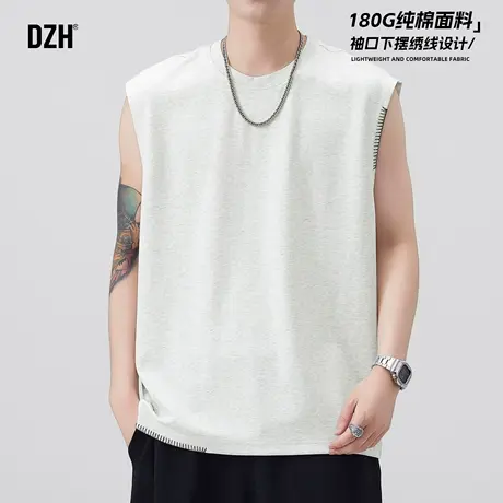 男士浅灰色纯棉背心男夏季薄款外穿砍袖上衣无袖t恤2025新款男装商品大图