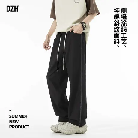 男士黑色直筒裤子男款潮流百搭2025新款阔腿裤长裤纯棉工装裤夏季商品大图