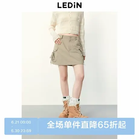 乐町甜酷工装半身裙夏季新款女绑带设计铆钉口袋遮肉显瘦短裙商品大图