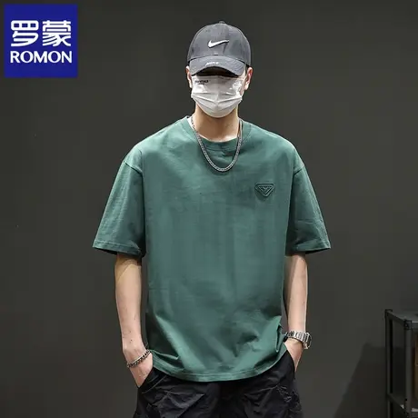 罗蒙男士纯棉圆领宽松短袖T恤衫夏季重磅美式百搭新款半袖上衣N1Z商品大图