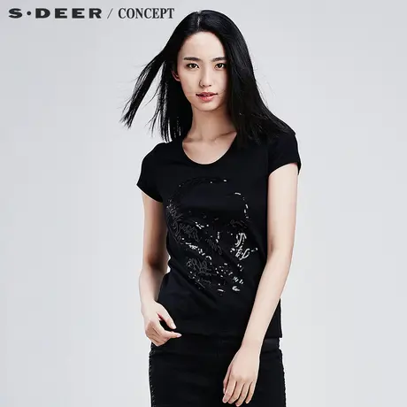 S·DEER＼CONCEPT【新品】圣迪奥简约亮片装饰短袖T恤S16280133图片
