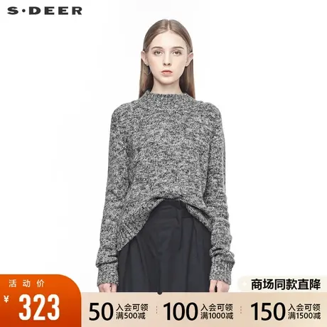 sdeer圣迪奥女装休闲圆领撞色针织开衩下摆长袖毛衣S194835E5图片