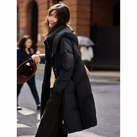 时尚气质羽绒服2024年冬季新款女连帽休闲宽松百搭中长款外套商品大图
