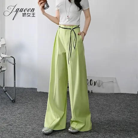 绿色阔腿裤女夏季新款高腰挺阔显瘦垂感休闲裤百搭直筒拖地长裤子商品大图