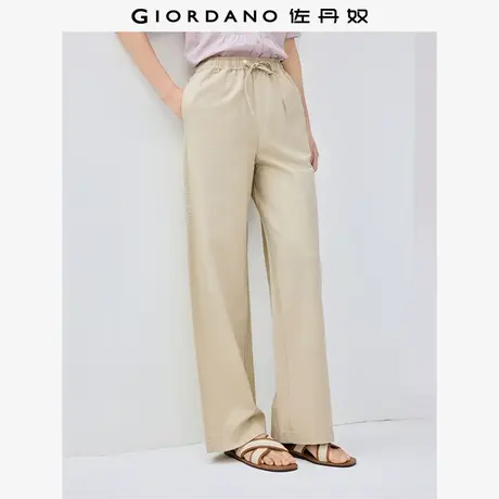 佐丹奴裤子女装天然棉麻抽绳松紧腰梭织休闲长裤 05415318商品大图