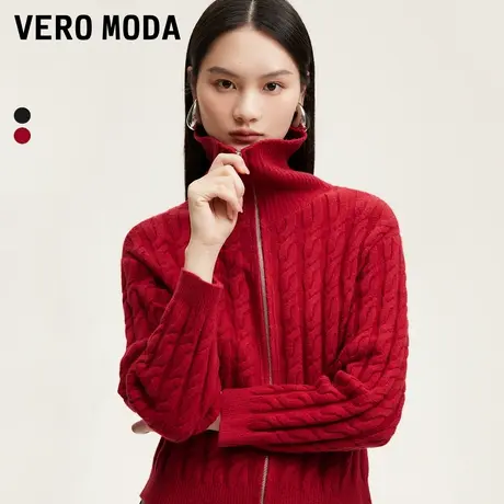 Vero Moda奥莱针织开衫女秋冬新款大翻领纽花复古简约毛衣上衣商品大图