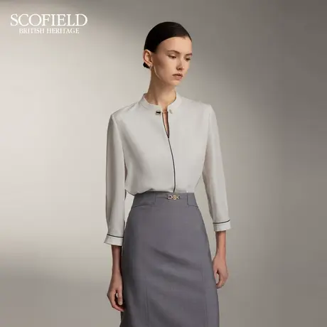 Scofield女装简约干练立领雪纺衬衫撞色线条装饰2025夏季新品商品大图