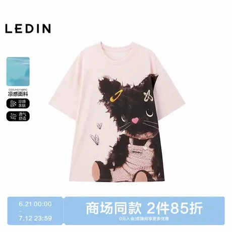 【商场同款】乐町可爱猫咪大图短袖夏季新款粉色圆领T恤C2CNF2749图片