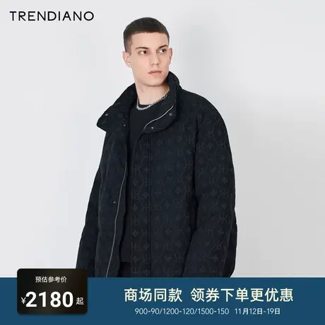 TRENDIANO官方肌理感珠地提花立领羽绒服男潮2023新款冬季图片