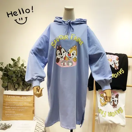 秋季连衣裙2020韩国东大门版chic休闲中长款卫衣春秋薄款大码连帽商品大图