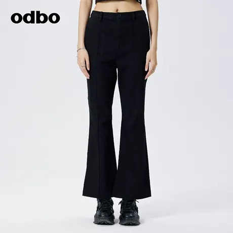 odbo/欧迪比欧复古设计感高腰喇叭裤女春季黑色显瘦显高牛仔裤女商品大图