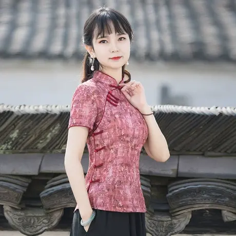 唐装女装中国风年轻版素衣改良旗袍上衣中式盘扣修身茶服禅意女装商品大图