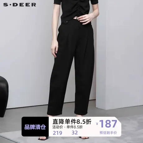 sdeer圣迪奥女装松紧拼接插袋压褶黑色长裤S221Z0806🎰商品大图