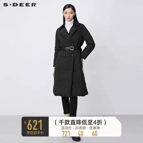 sdeer圣迪奥冬装翻领双排扣肌理收腰长款羽绒服S21482458👙商品大图