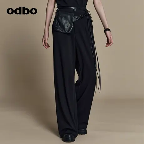 odbo/欧迪比欧原创设计垂坠感黑色休闲裤女夏季2023年新款西装裤图片