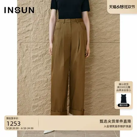 INSUN恩裳专选2025秋季复古高级感褶裥宽松休闲裤商品大图