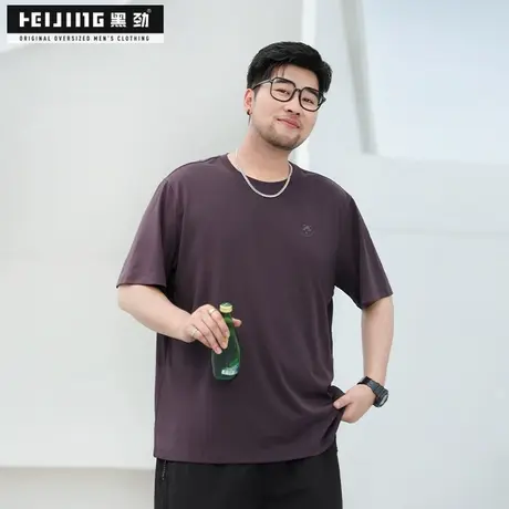 黑劲大码男装夏季宽松休闲短袖加肥加大T恤男纯棉圆领短袖上衣商品大图