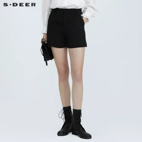 sdeer圣迪奥夏装休闲雪纺通勤黑色A字西装小个子短裤女S21260919图片