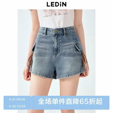 乐町绑带牛仔短裤秋季新款怀旧套色洗水色性感辣妹休闲裤子商品大图