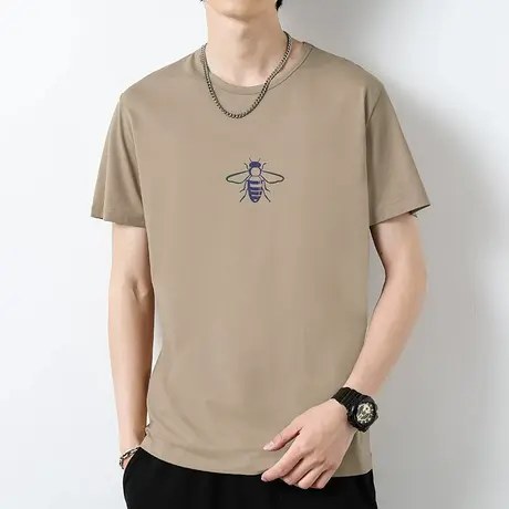 莫代尔男士短袖t恤圆领上衣服冰丝速干凉感半袖夏季潮流印花体恤商品大图