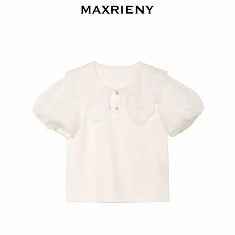 【奥莱】MAXRIENY夏季童装T恤娃娃衫舒适透气刺绣衬衫短袖上衣女图片