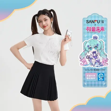 【初音未来联名】三福短T恤2025夏季线条印花上衣女装503956商品大图
