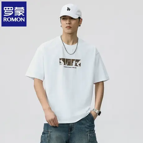 罗蒙潮流印花冰丝T恤男款时尚宽松圆领上衣夏季百搭短袖打底衫N1Z图片