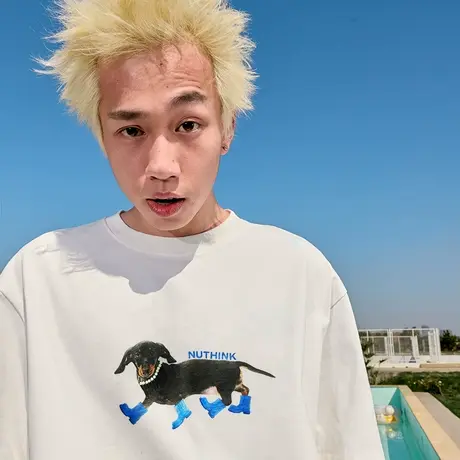 Nuthink潮牌腊肠狗短袖小狗T恤珍珠美式宽松情侣男女2025夏季新款图片