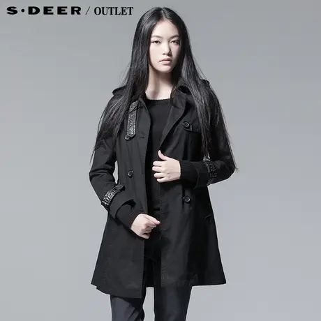 sdeer圣迪奥女装翻领双排扣英伦女式风衣外套3381844图片
