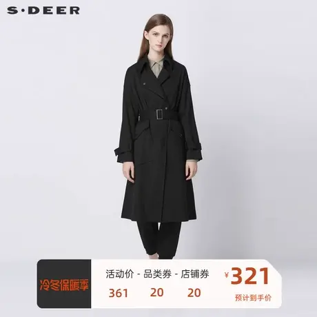 sdeer圣迪奥女装时尚翻领收腰拼接长款风衣S21361811图片
