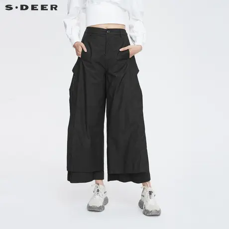 sdeer圣迪奥女装时尚拼接开衩机能裤阔腿长裤S21380811图片