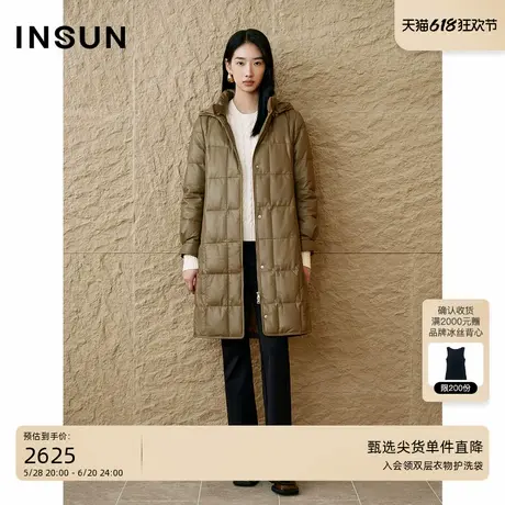 INSUN恩裳专选2024冬季老钱风绵羊皮绗线连帽羽绒服商品大图