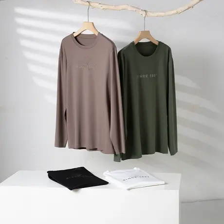 【商场同款】红豆字母印花圆领长袖T恤春夏百搭休闲舒适内搭商品大图