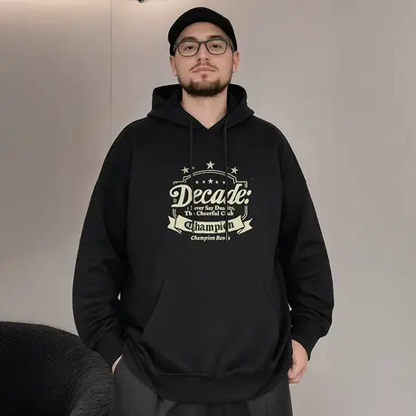 300斤卫衣男士加肥加大码男装国潮牌连帽胖子加绒加厚秋冬季潮男商品大图