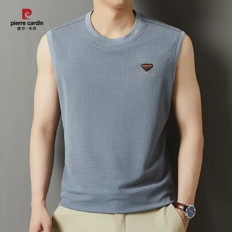 皮尔卡丹高档冰丝无袖背心t恤男士夏季新款休闲凉感透气冰丝T恤潮图片