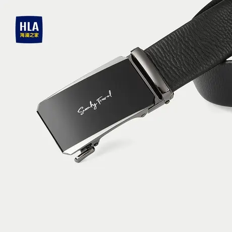 HLA/海澜之家时尚字母扣头通勤皮带25新商务自动扣黑色花纹腰带男商品大图