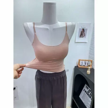 墙裂推荐~洋气U领带胸垫吊带小背心女外穿短款显胸大内搭打底上衣商品大图