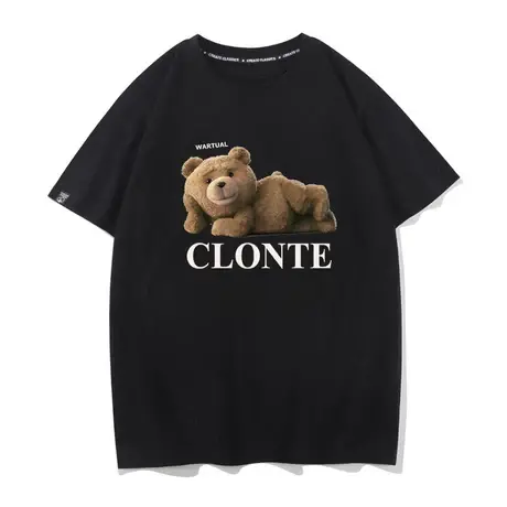 情侣款黄旭泰迪小熊短袖oversize宽松夜光T恤潮牌男女小熊衣服图片