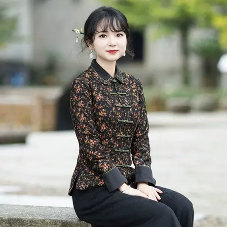 筠雅改良旗袍唐装上衣棉服外套女秋冬新款夹棉保暖中式女装23J681图片