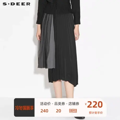 S·DEER圣迪奥女装文艺松紧网纱拼接不规则长裙S21361109商品大图