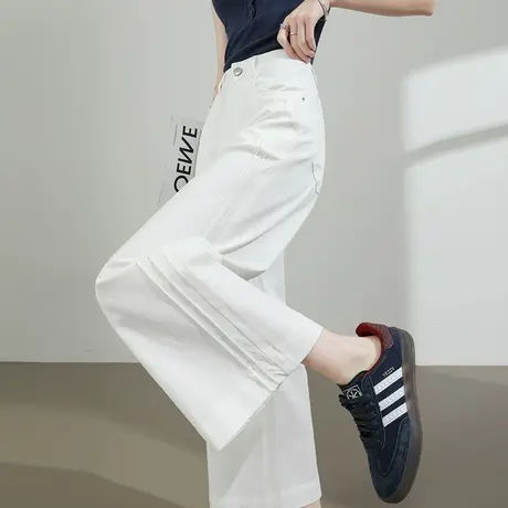 莱赛尔天丝棉牛仔裤女夏季薄款高腰宽松小个子白色显瘦直筒阔腿裤商品大图