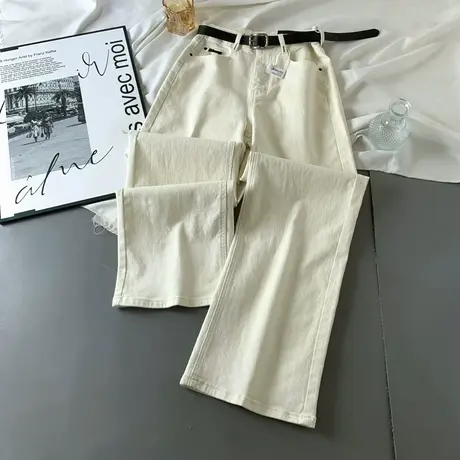 2025春季新款简约高腰牛仔裤女韩版春季新款弹力休闲直筒阔腿裤子商品大图
