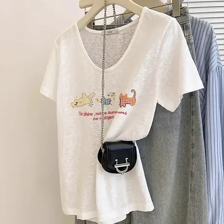 超火cec短袖T恤女小个子独特洋气初夏港风复古chic上衣体恤ins潮商品大图