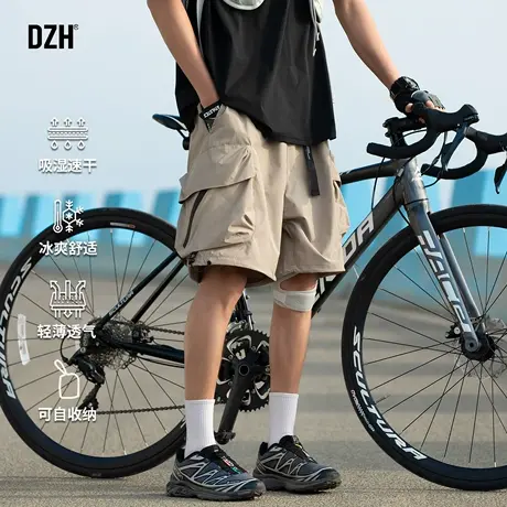 男士卡其色工装裤短裤男夏季薄款速干裤大口袋裤子宽松五分裤美式图片