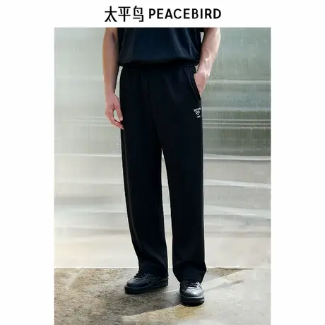 【商场同款】太平鸟男装 潮流黑色华夫格抽绳休闲裤男B2GMF1139商品大图