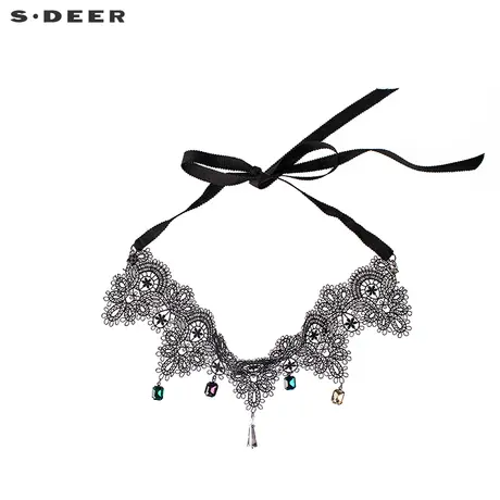 【新品】sdeer圣迪奥女装暗黑系镂空花纹吊坠锁骨链S17284384图片
