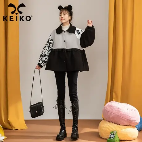 高级感卡通提花拼接毛呢短款外套女春季新款洋气夹棉夹克上衣图片