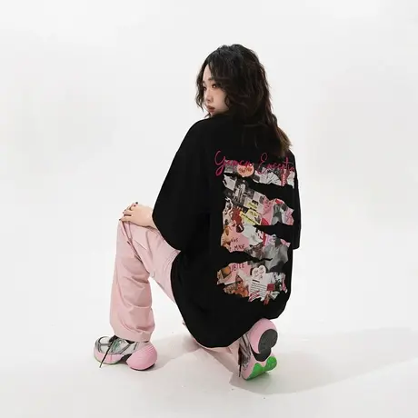 YEP美式街头印花短袖t恤女夏季2025新款纯棉复古情侣半袖宽松上衣商品大图